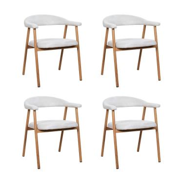 Imagem de Kit 4 Cadeiras De Jantar Luana Estrutura Aço Carbono Laminado Natural Com Estofado Linho Cru