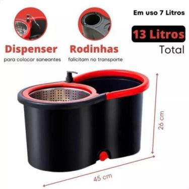 Imagem de Mop Balde Com Esfregão Giratório Pro 1 Refil Roda E Alça - Power Maid