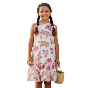 Imagem de Vestido Infantil Ursinhos e Rosas com Babado Floral Festa