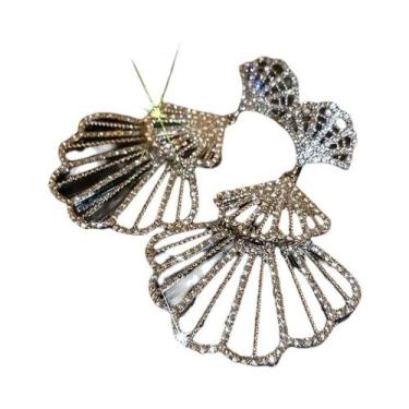 Imagem de Brincos De Cristal Verde E Rosa Em Forma De Coração Com Strass Oversiz