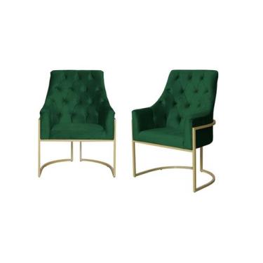 Imagem de Kit 2 Poltronas Decorativa Vick Veludo Verde Base Dourada Ms Decor - M