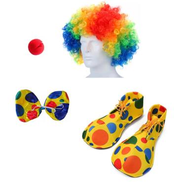 Imagem de Fantasia de Palhaço Peruca Gravata Nariz Sapato