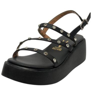 Imagem de Sandalia Feminina Conforto Anabela Media Brilho Moda Vizzano, Preto, 3