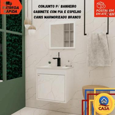 Imagem de Kit Gabinete Armario de Banheiro Cuba Pia Com Espelheira Marmorizado B