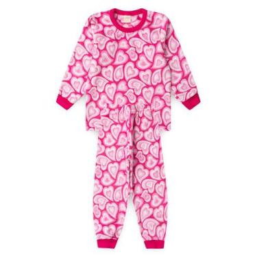 Imagem de Pijama Longo Infantil Peluciado Fleece Menina Pink Corações - Molekada