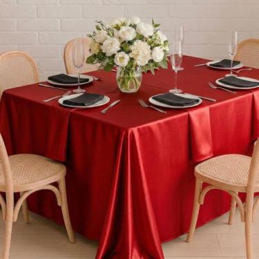 Imagem de Toalha de Mesa Retangular em Cetim Vermelho, 1,40 x 2,50