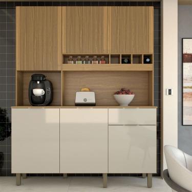 Imagem de Cozinha Compacta Bela Arte 6 Portas 1 Gaveta 100% Mdf Cinamomo/Off White - Panorama Móveis