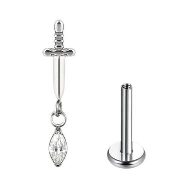 Imagem de Brinco De Titânio Com Pingente De Espada De Zircônia, Brinco De Gota D