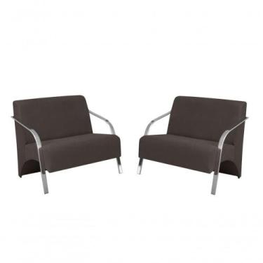 Imagem de Kit 2 Poltronas 2 Lugares Vênus Braço Alumínio Suede - D SALLA