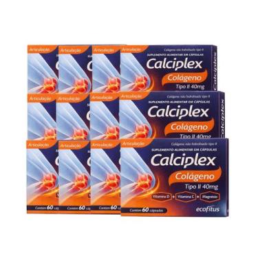Imagem de Kit 12 Calciplex Colágeno Tipo II 40mg Ecofitus 60 Cápsulas Sabor:Sem 