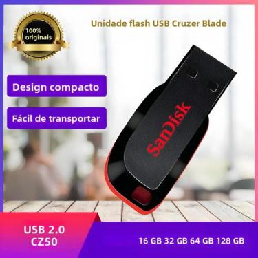 Imagem de Pen Drive SanDisk CZ50 USB 2.0 De 128GB 64GB 32GB 16GB Para Computador