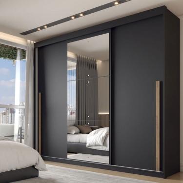 Imagem de Guarda-Roupa Casal Arcadia 3 Portas 6 Gavetas com Espelho Preto - Panorama Móveis