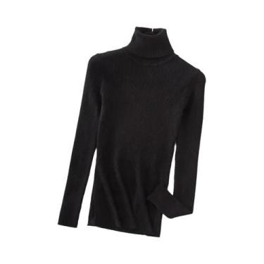 Imagem de Suéter Feminino De Cashmere Macio Com Gola Alta, Básico, Sólido, Casua