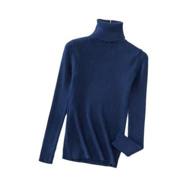 Imagem de Suéter Feminino De Cashmere Macio Com Gola Alta, Básico, Sólido, Casua