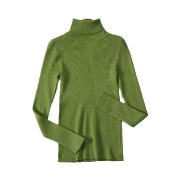 Imagem de Suéter Feminino De Cashmere Macio Com Gola Alta, Básico, Sólido, Casua