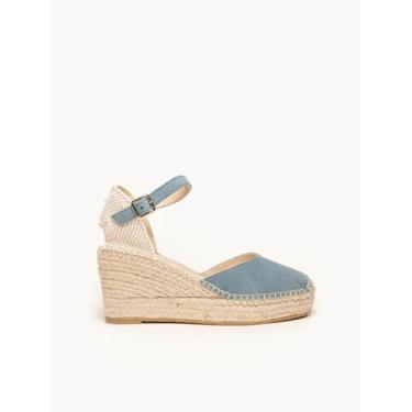 Imagem de Sandália Anabela Média Plataforma Jara Camurça Azul Jeans - Alhamas, A
