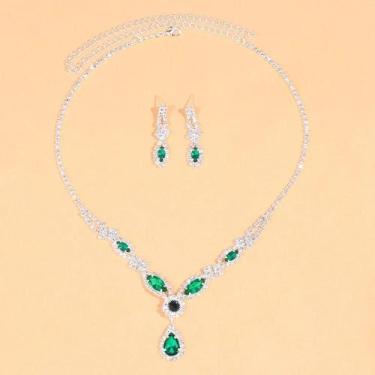 Imagem de Conjunto De Joias De Cristal Verde Esmeralda, Colar, Brincos, Acessóri