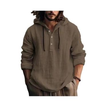 Imagem de Camisa Casual Masculina De Algodão E Linho, Blusa Solta De Manga Longa