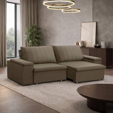 Imagem de Sofá 3 Lugares Retrátil Reclinável Para Sala 225cm Malfati F04 Veludo Amêndoa - Lyam Decor