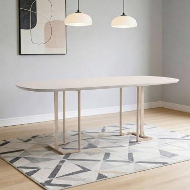 Imagem de Mesa de Jantar 8 Lugares Retangular Orgânico Com Vidro 200cm Pés Industrial Alina N01 Off White Champanhe - Lyam Decor