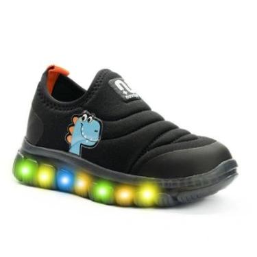 Imagem de Tênis Infantil Meninos Novopé Dino com Led Preto - 1050-Masculino