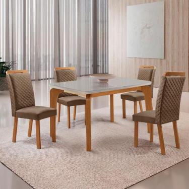 Imagem de Mesa de Jantar Liz 120cm Tampo MDF Vidro Canto Copo com 4 Cadeiras Lor