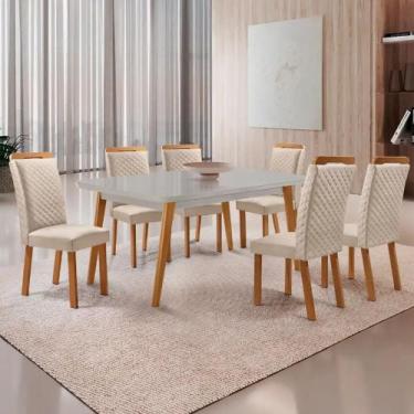 Imagem de Mesa de Jantar Copper 180cm Madeira Tampo Vidro Canto Copo com 6 Cadei