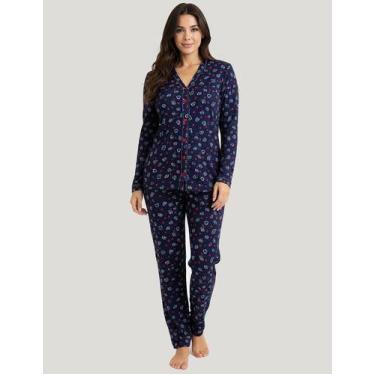 Imagem de Pijama com botão americano Feminino Longo Inverno Tj Vip Conforto E Es