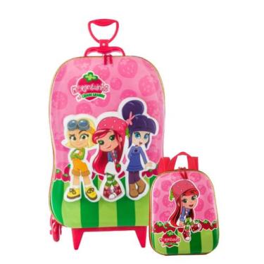 Imagem de Mochila 3d Rodinha Tripla Lancheira Moranguinho 3d Maxtoy - Diplomata,