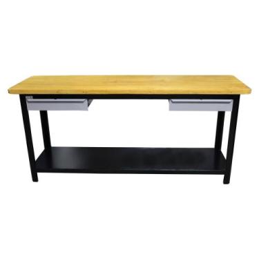Imagem de Bancada 1500x 600x 920mm com Tampo de Madeira 40mm 2 Gavetas PRETA Ref