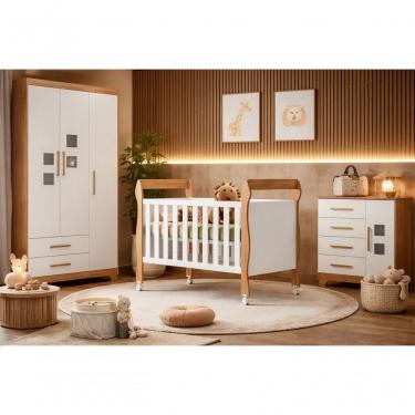 Imagem de Quarto Infantil Completo Magia com Berço Que Vira Cama Guarda-Roupa 5 Portas 6 Gavetas em MDF Magia Móveis