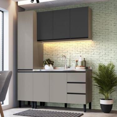 Imagem de Conjunto de Armários de Cozinha Modulado Bambu Cinza/Fumê com Grafite 