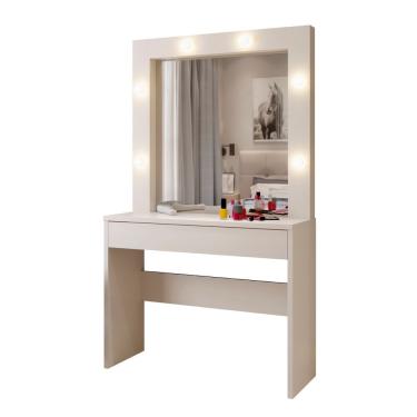 Imagem de Penteadeira Requinte 1 Gaveta com Espelho Porta Jóias e Iluminação LED Bivolt MDF-MDP Off White Mavaular Móveis