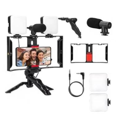 Imagem de Kit Estabilizador Celular Para Gravação Com Microfone Luz LED Suporte 