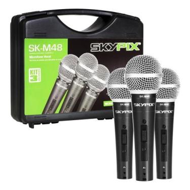 Imagem de Kit 3 Microfones De Mão Profissional Para Vocal Com Maleta Skypix Skm4