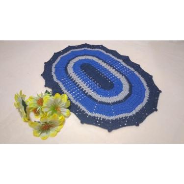 Imagem de Tapete De Porta Sala E Cozinha Crochê Oval Artesanal Azul