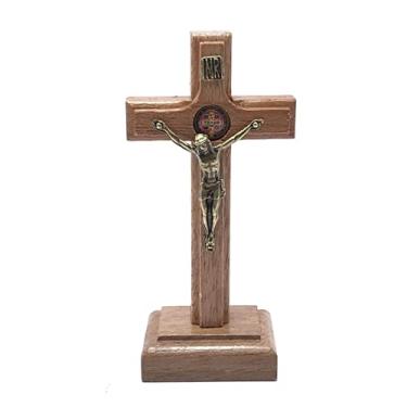 Imagem de Crucifixo Cruz De Mesa Pequeno Madeira Cristo São Bento Ov 10 Cm
