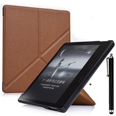 Imagem de CCOO Capa Cross Stripe para Kindle Oasis (10ª geração, versão 2019 e 9ª geração, versão 2017) - Capa fina com suporte dobrável de origami com função automática despertar/hibernar, marrom escuro