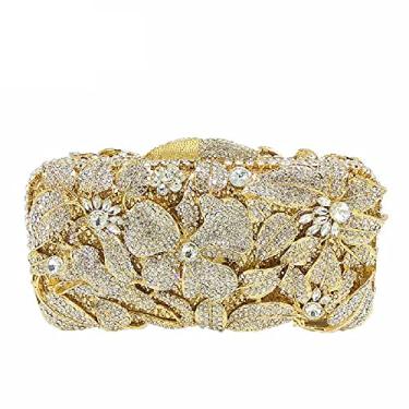 Imagem de Bolsa feminina elegante de cristal para noite e festa de casamento com strass, Ouro e prata, Small