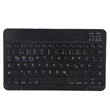 Imagem de Teclado sem fio Bluetooth Tablet, teclado portátil ultra fino de 25 cm, painel de teclado de textura metálica, impermeável, antiderrapante, para telefone, computador, laptops (preto)