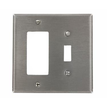 Imagem de Leviton SJ126-40 2 entradas, 1 interruptor, 1-Decora aço inoxidável, placa de parede de tamanho intermediário, aço inoxidável