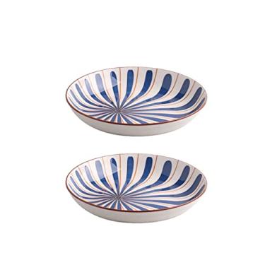 Imagem de Prato de massa, pratos de jantar de cerâmica chinesa, prato redondo de porcelana para casa, padrão geométrico, prato de prato com estampa de flores para micro-ondas/lava-louças (cor: A)
