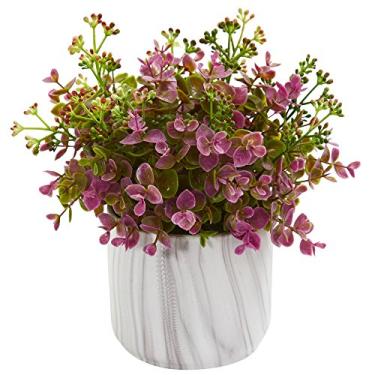 Imagem de Nearly Natural Plantas de seda com acabamento de mármore artificial de eucalipto, roxo