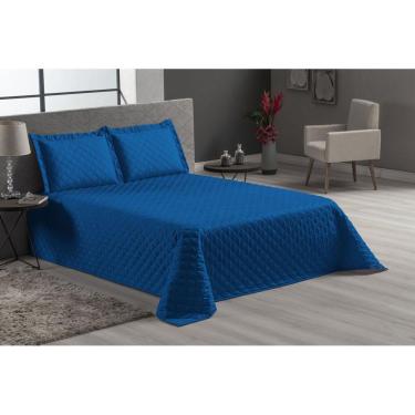 Imagem de Cobre Leito Cor Azul Royal Veneza 3 Peças Casal Padrão