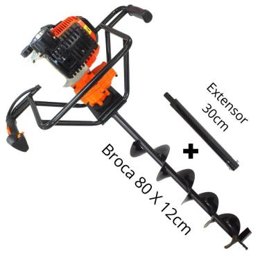 Imagem de Perfurador de Solo á Gasolina Vulcan VPS520 2T 52cc 2,5hp Acompanha Broca 80x12cm Com Pino Trava + Extensor 30cm Ideal Para o Plantio na Agricultura