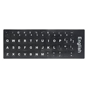 Imagem de [Pacote com 2 peças] Adesivos de teclado HRH em inglês, adesivos de teclado de PC fundo preto com letras brancas para computador