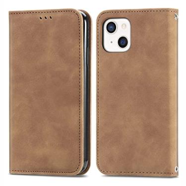 Imagem de GSYH Capa carteira para iPhone 13 Mini/13/13 Pro/13 Pro Max, Capa flip de couro com suporte para cartão Proteção magnética para câmera, Marrom, 13 15,5 cm