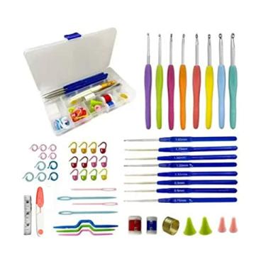 Imagem de Kit Crochê Com 16 Agulhas Acessórios e Caixa Organizadora Artesanato Iniciante Frio