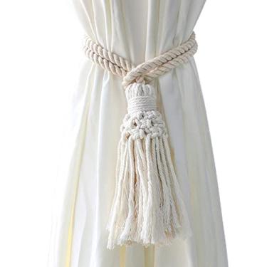 Imagem de Suporte de cortina de miçangas de madeira de algodão borla fivela fivela de retenção de cortina,02