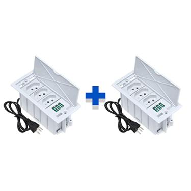 Imagem de Kit 2 Caixas De Tomadas 4 Blocos Basculante 3 Tom 20A 3USB COR:BRANCO